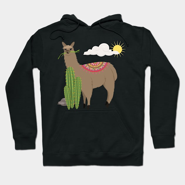 Llama With Cactus Llama Lover Gift Aztec Pattern Hoodie by Lunomerchedes